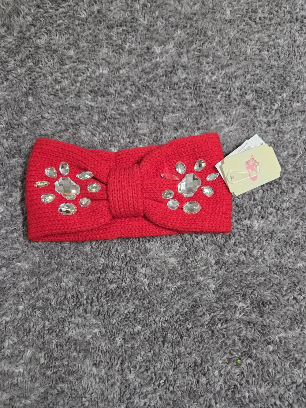 GB girls Red Knit Bow Headband with Jewel Accents